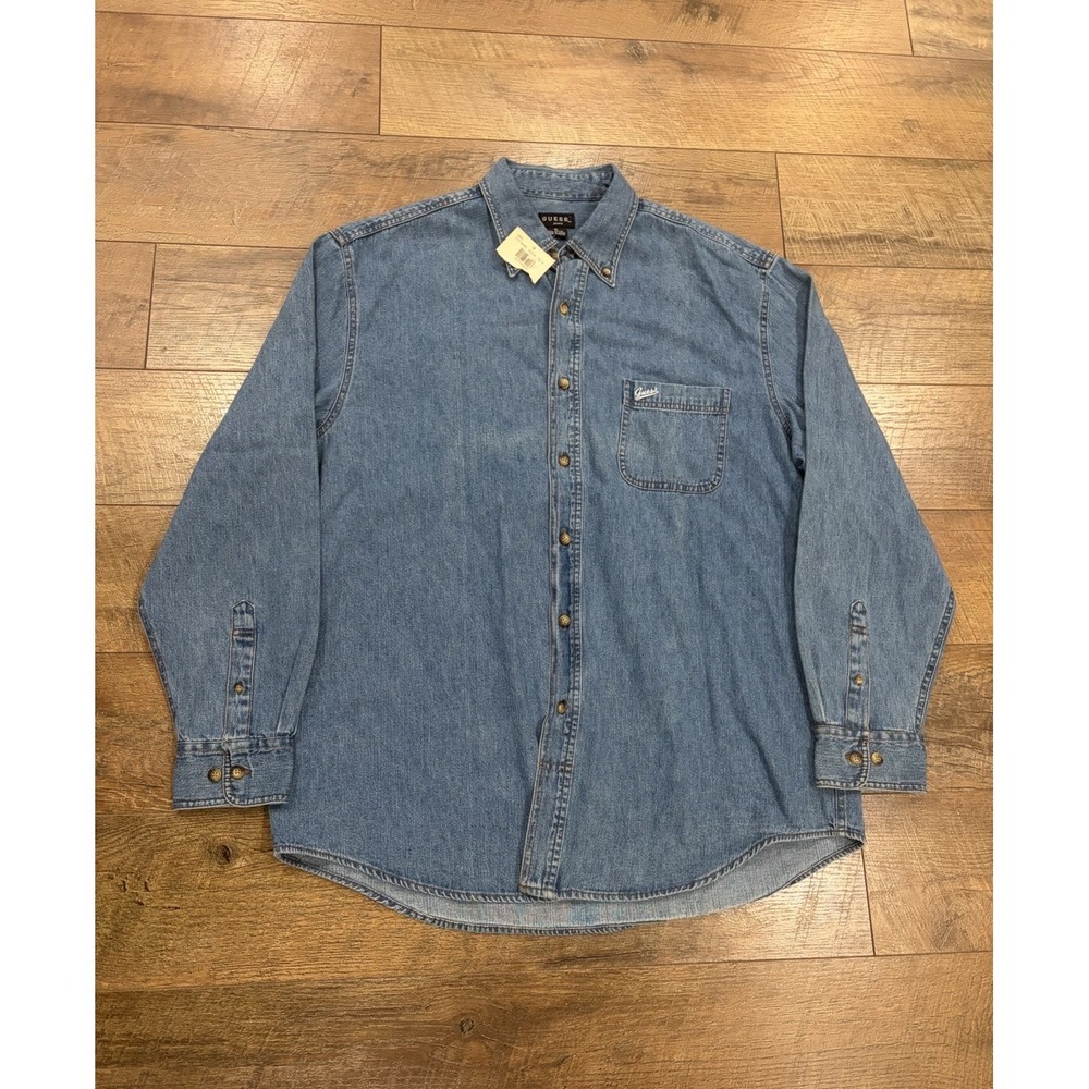 NWT Vintage Guess Jeans Denim Button Up Long Sleeve Shirt‎ Blue XL